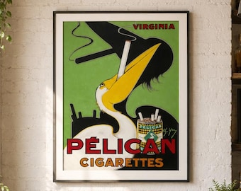 Vintage Cigarette Poster Pelican Cigarettes Ad, Art Deco Tobacco Advertisement, French Smoking Wall Art, 1920s Print
