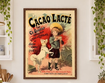 Vintage French Cocoa Poster, Steinlen Cacao Lacté Print, Paris Kitchen Wall Art, Café Decor