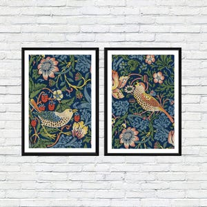 Poster d'arte di William Morris, Ladro di fragole, Stampe di graziosi uccelli in stile Art Nouveau, Decorazioni da parete vintage, Set di 2 poster blu, Arte per la casa, Idea regalo