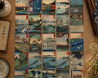 Japanese Postcards Set with Vintage Scenery Prints, Antique Illustration Reproductions, Traditional Japan Art, Gift for Postcard Collectors