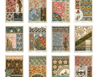 Juego de 12 postales Art Nouveau de Eugene Grasset con estampados florales botánicos