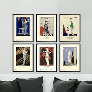 Vintage Art Deco Poster Set Of 6 Retro Fashion Magazine Covers Art Deco Women Illustration Antique French Fashion Magazine Prints Gift Idea