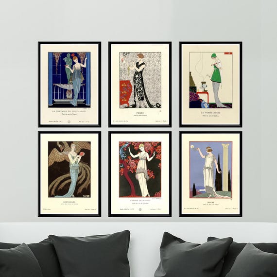 Vintage Art Deco Poster Set Of 6 Retro Fashion Magazine Covers Art Deco Women Illustration Antique French Fashion Magazine Prints Gift Idea