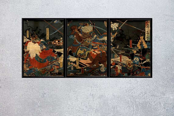Digital Prints Prints Samurai Wall Posters Set Japanese Warriors Battle ...