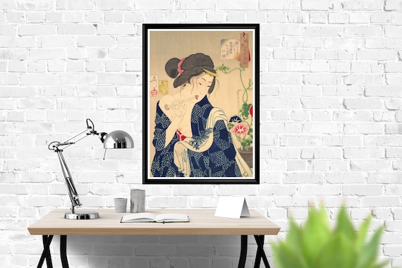 芳年作 半裸の日本人女性 浮世絵版画 | ヴィンテージアジアンエロ