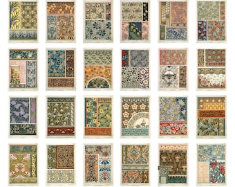Juego de 24 postales florales Art Nouveau, láminas botánicas de Eugène Grasset, postales de arte francés vintage, colección de postales decorativas.