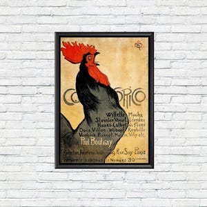 Poster del gallo francese Cocorico, stampa d'epoca da parete per cucina, stampa del gallo in stile Art Nouveau, poster pubblicitario Steinlen, stampa d'arte francese antica