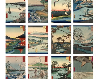 Set di cartoline giapponesi Stampe d'arte vintage giapponesi Set di cartoline da 12 Stampe vintage giapponesi Set di cartoline vintage giapponesi di 12 paesaggi