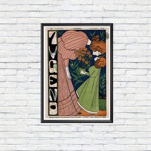 Jugend Magazine Cover Poster, Vintage Art Nouveau Print, Retro German Illustration, Wall Art, Jugendstil Art Reproduction, Floral Wall Decor