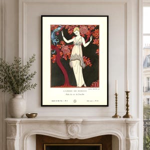 George Barbier print set featuring three elegant Gazette du Bon Ton Art Deco fashion illustrations in a vintage French style.