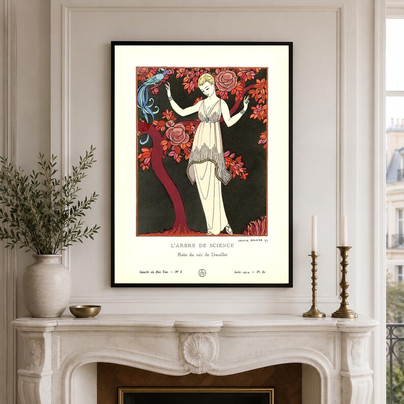 George Barbier print set featuring three elegant Gazette du Bon Ton Art Deco fashion illustrations in a vintage French style.