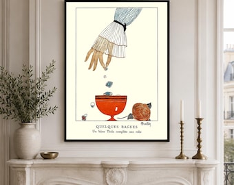 Vintage French Fashion Print, George Barbier Jewelry Poster, Paris Fashion Wall Art, Art Deco Decor