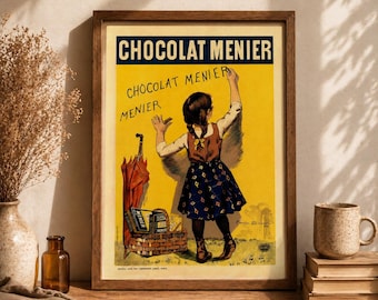 Vintage French Poster Chocolat Menier Advertising Print Retro Kitchen Wall Art