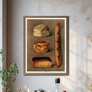 Poster vintage di pane, illustrazione di panetteria francese, decorazione murale rustica per cucina, stampa di pane antico, arredamento per cucina in stile rustico, regalo per fornai
