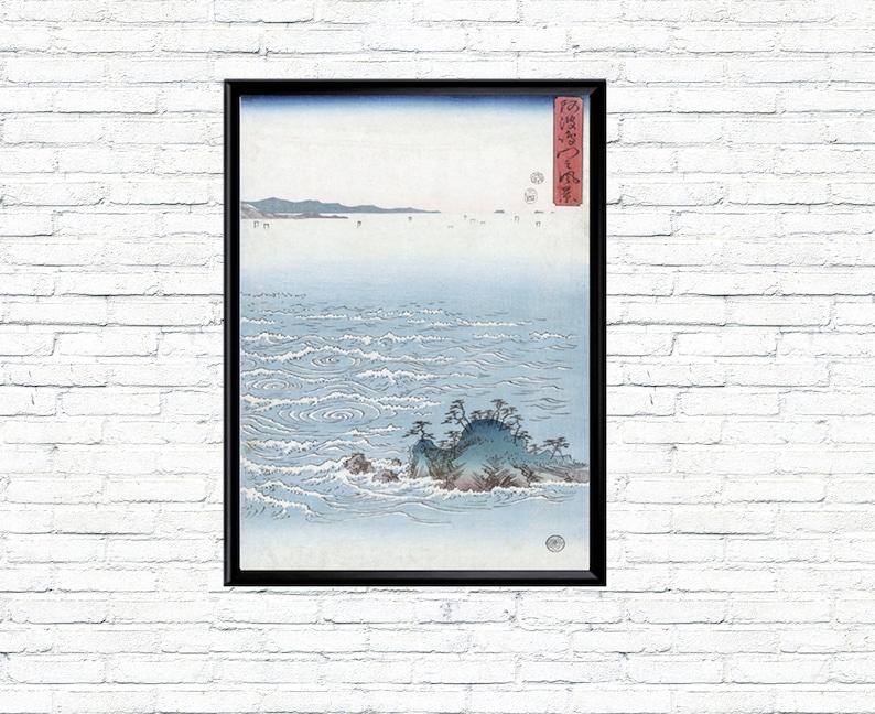 Marine Triptychon Nautische Drucke Japanische Landschaft Gemälde Vintage 3er Set Landschaft Drucke Japanisch Mond Großformat Alte Wandposter Bild 5