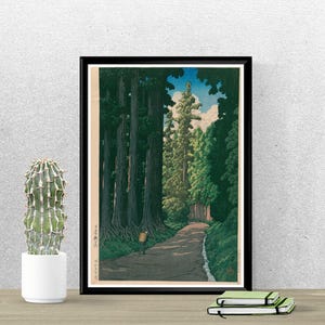 The Road to Nikko Poster, Kawase Hasui Japanese Landscape Woodblock Print, Vintage Forest Wall Art, Tranquil Nature Decor, Shin Hanga Poster
