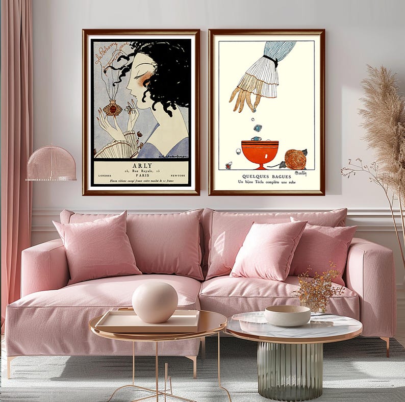 Gazette du Bon Ton Art Deco fashion prints featuring vintage French perfume and jewelry illustrations