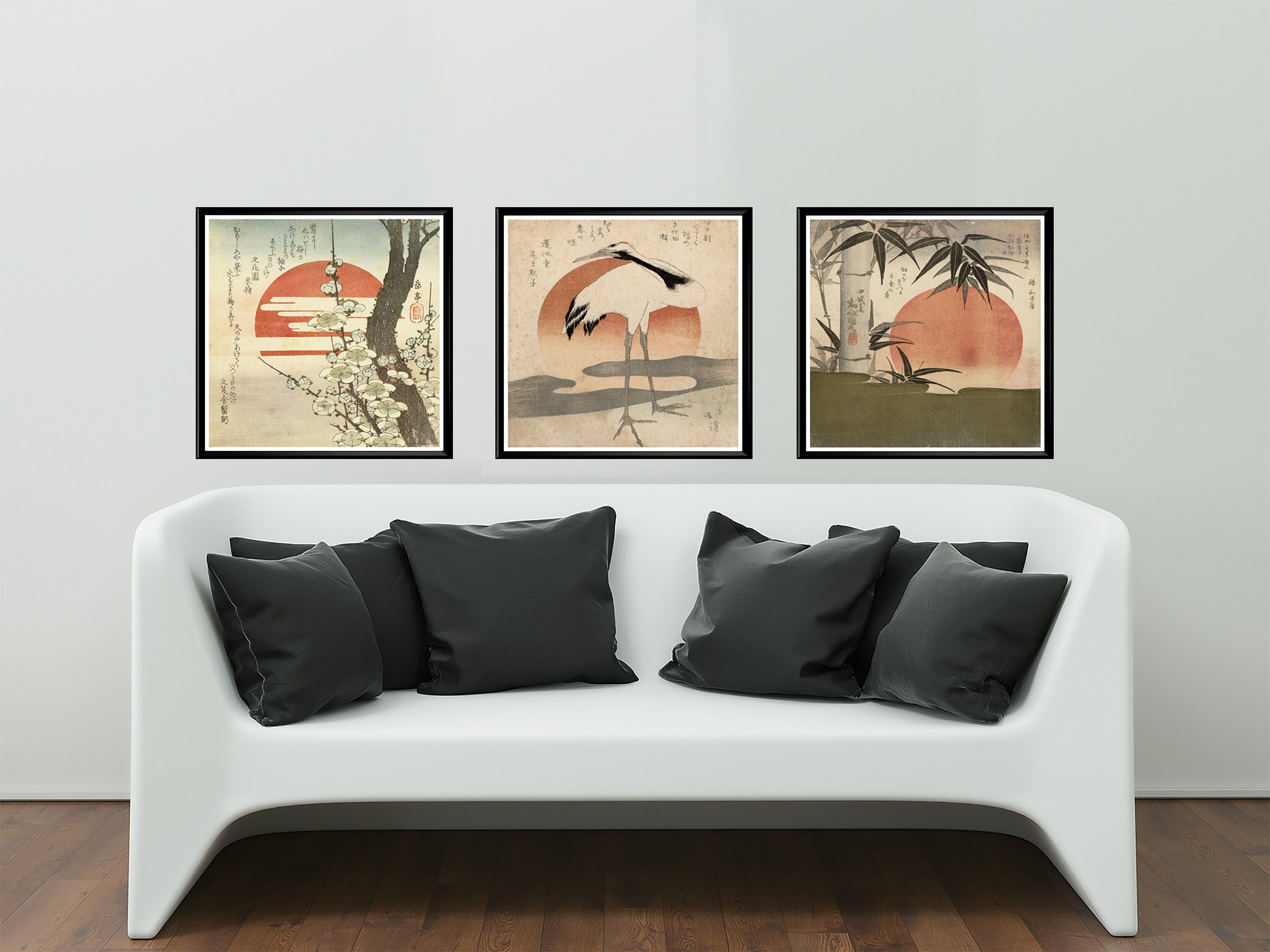 Japanese Art Set of 3 Vintage Japanese Illustrations Rising Etsy
