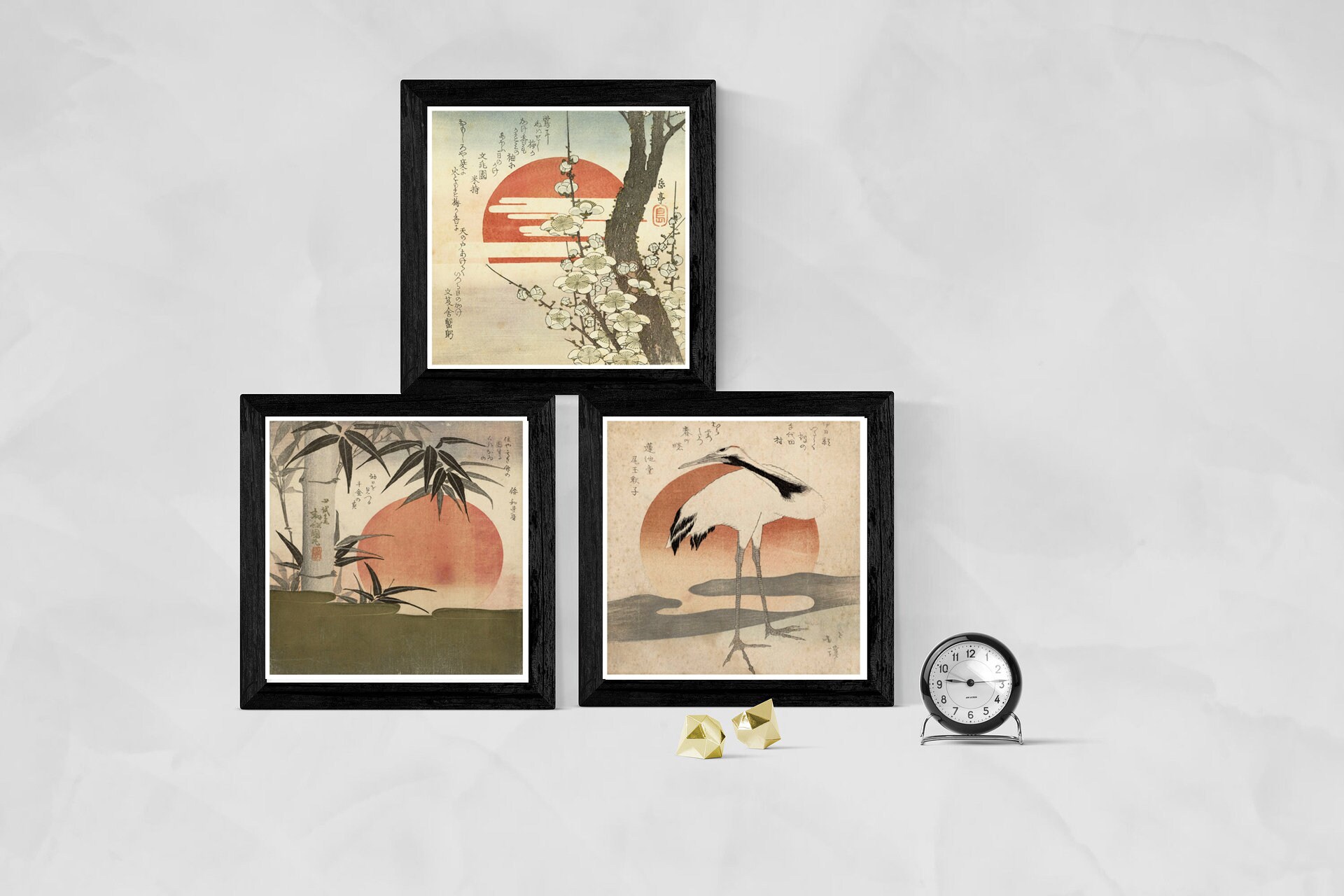Japanese Art Set of 3 Vintage Japanese Illustrations Rising Etsy