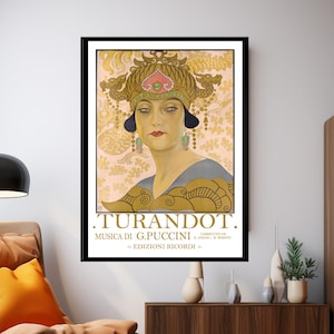Manifesto dell'opera Turandot d'epoca, stampa artistica della musica di Puccini, pubblicità in stile Art Déco, stampa murale classica dell'opera, elegante idea regalo musicale