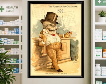 Antikamnia Skeleton Poster, 1899 Vintage Medical Advertising, Skeleton Bar Art, Antique Pharmacy Print