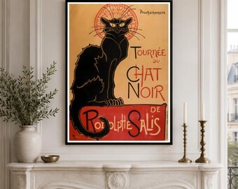 Le Chat Noir Poster, Théophile Steinlen Black Cat Art, Vintage French Cabaret Print, Paris Montmartre Decor