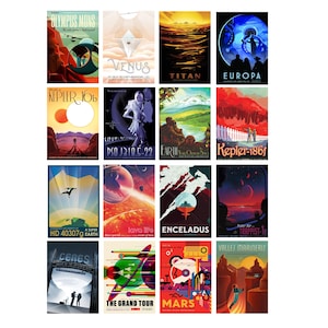 NASA Weltraum Postkarten 16er Set, Sci-Fi Weltraum-Tourismus Poster, futuristische Landschaftskunst, Geschenk zur Erforschung des Weltraums für Sci-Fi Liebhaber