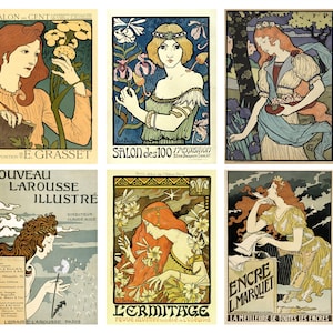 Set of 12 Jugendstil postcards featuring reprints of Art Nouveau illustrations and Jugend magazine covers, ideal for decor or gifting