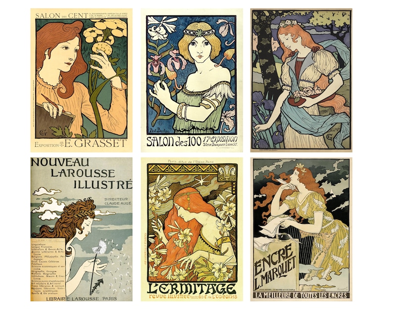 Set of 12 Jugendstil postcards featuring reprints of Art Nouveau illustrations and Jugend magazine covers, ideal for decor or gifting