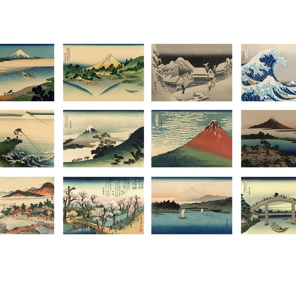 Japanische Postkarten Vintage japanische Kunstdrucke Postkarten-Set von 12 Antike japanische Drucke Vintage japanische Landschaften Postkarten-Set von 12