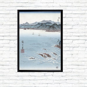 Marine Triptychon Nautische Drucke Japanische Landschaft Gemälde Vintage 3er Set Landschaft Drucke Japanisch Mond Großformat Alte Wandposter Bild 3