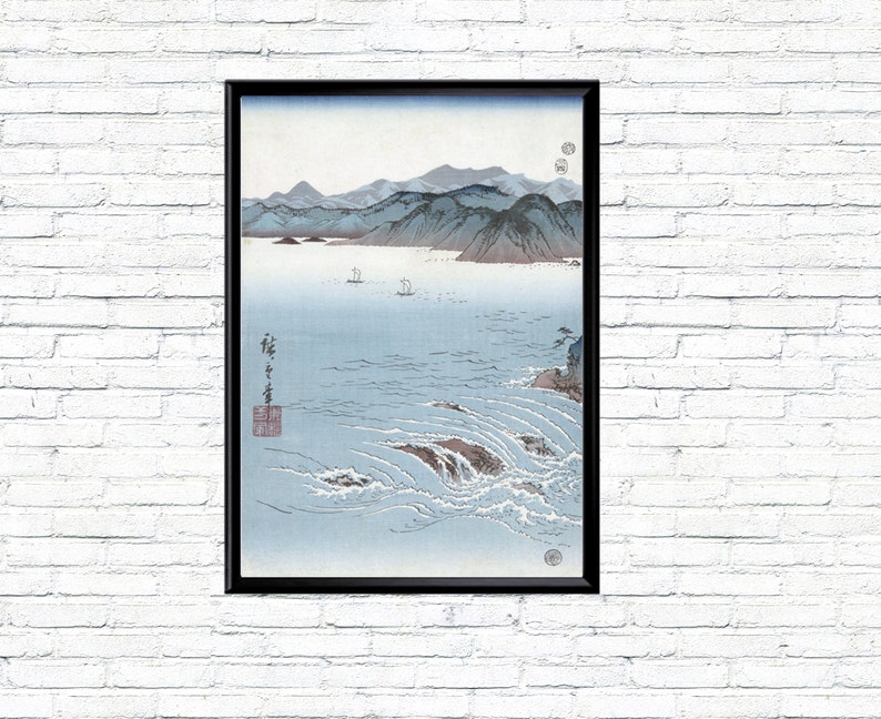 Marine Triptychon Nautische Drucke Japanische Landschaft Gemälde Vintage 3er Set Landschaft Drucke Japanisch Mond Großformat Alte Wandposter Bild 3