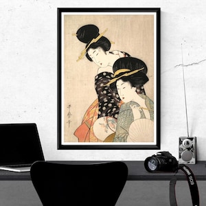 Vintage Japanese Courtesans Poster - Kitagawa Utamaro Women Art Print, Retro Japanese Wall Decor, Antique Geishas Illustration