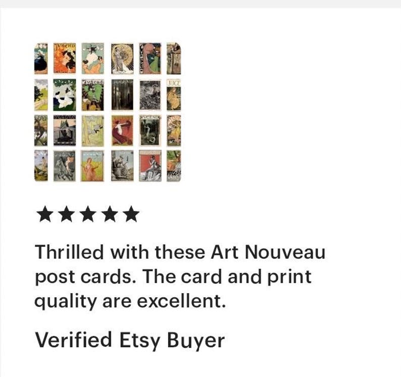Set of 12 Jugendstil postcards featuring reprints of Art Nouveau illustrations and Jugend magazine covers, ideal for decor or gifting