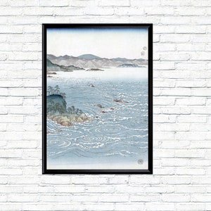 Marine Triptychon Nautische Drucke Japanische Landschaft Gemälde Vintage 3er Set Landschaft Drucke Japanisch Mond Großformat Alte Wandposter Bild 4