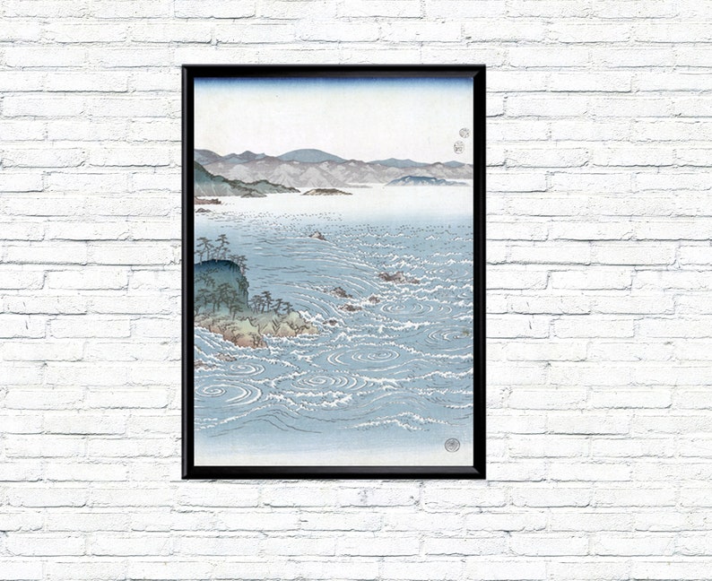 Marine Triptychon Nautische Drucke Japanische Landschaft Gemälde Vintage 3er Set Landschaft Drucke Japanisch Mond Großformat Alte Wandposter Bild 4