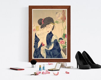 芳年作 半裸の日本人女性 浮世絵版画 | ヴィンテージアジアンエロ