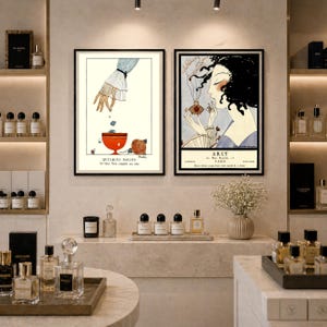 Gazette du Bon Ton Art Deco fashion prints featuring vintage French perfume and jewelry illustrations