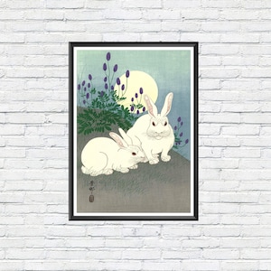 Ohara Koson Weiße Kaninchen Unter dem Mond Poster Vintage Japanischer Holzschnitt Tier Kunst Asiatische Wanddekoration Natur Inspiriert Geschenk