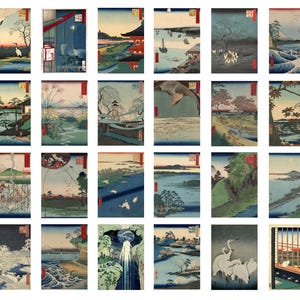Juego de postales japonesas con impresiones de paisajes antiguos, reproducciones de ilustraciones antiguas, arte tradicional japonés, regalo para coleccionistas de postales.
