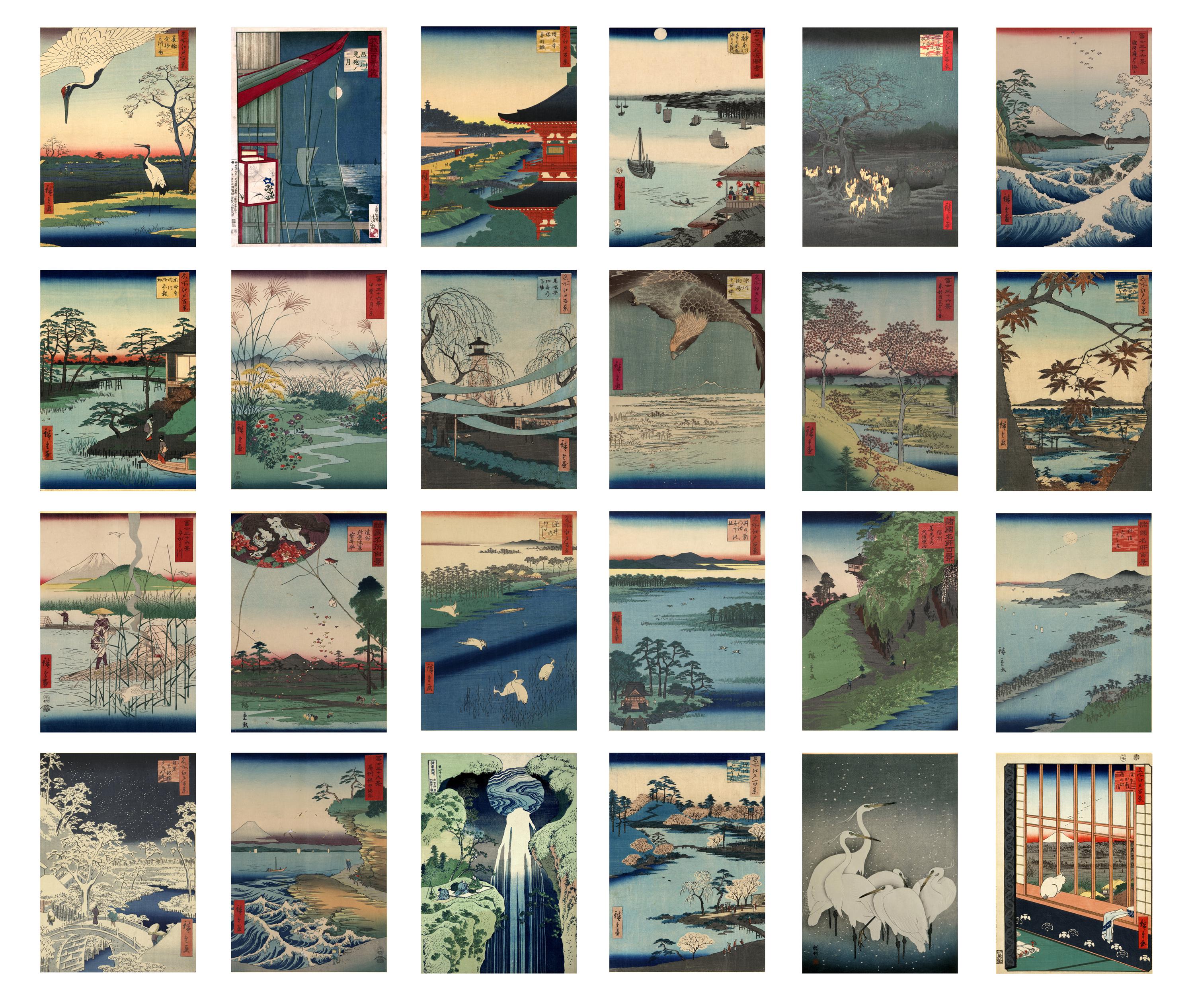 Japanese Postcards Set With Vintage Scenery Prints, Antique