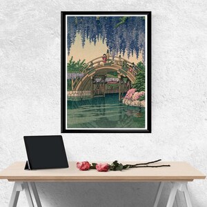 The Bridge at Kameido Shrine Ukiyo-e Print, Hasui Kawase Japanese Woodblock Reproduction, Antique Art Print, Japanese Wall Decor