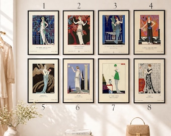 Georges Barbier Gazette du Bon Ton Stampa di moda Art Deco Illustrazione francese vintage Donna elegante Poster da parete Decorazione per la casa o la boutique
