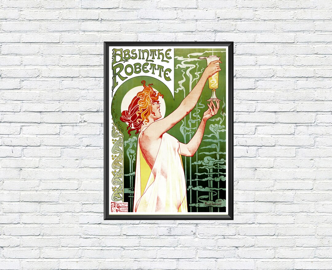 Vintage Absinthe Advertising Poster, Art Nouveau Liquor Print, Green ...