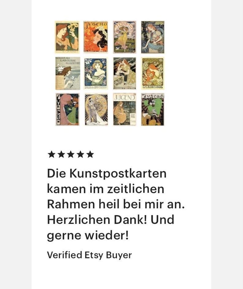 Set of 12 Jugendstil postcards featuring reprints of Art Nouveau illustrations and Jugend magazine covers, ideal for decor or gifting
