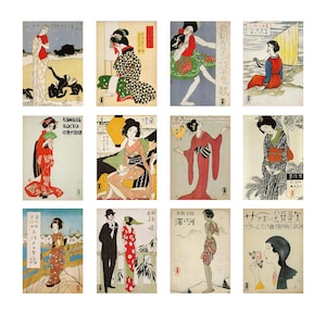 Japanische Frauen Postkarten Set, Takehisa Yumeji Vintage Illustrationen, traditionelle japanische Kunst Geschenk, 12 Retro Postkarten für Sammler