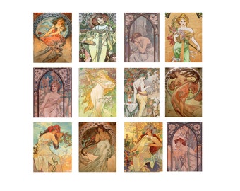 Cartoline Vintage Art Nouveau Donna di Alphonse Mucha Set di cartoline di 12 cartoline vintage Art Nouveau Set di stampe artistiche di Alphonse Mucha per lei