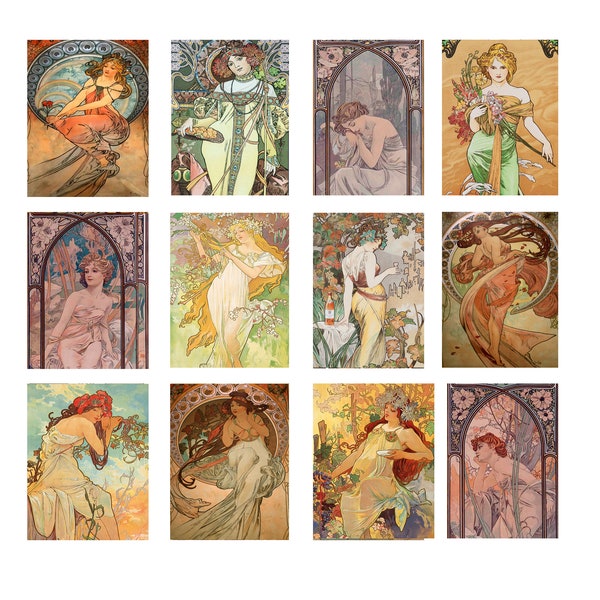 Postcards Vintage Art Nouveau Women By Alphonse Mucha Postcard Set Of 12 Vintage Art Nouveau Postcards Alphonse Mucha Art Print Set For Her