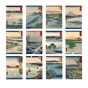 Ando Hiroshige Ocean Postcard Set of 12 Japanese Ukiyo-e Prints Vintage Seaside Landscape Mini Art for Collectors and Wall Decor