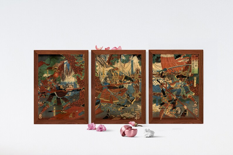 Digital Prints Prints Samurai Wall Posters Set Japanese Warriors Battle ...